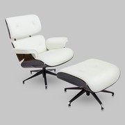 Дніпро Крісло Eames Lounge Chair з оттоманом для ніг біла шкіра/горіх 